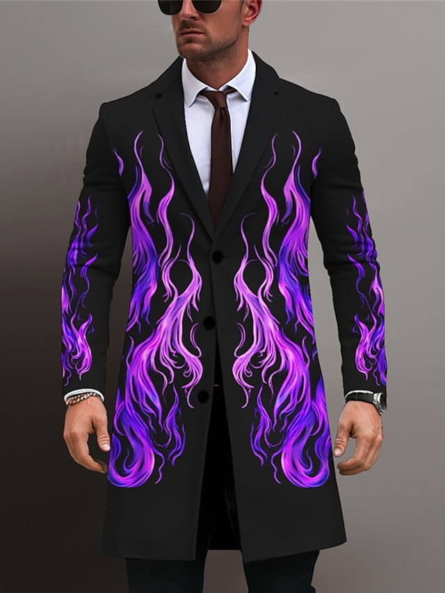  Flame Business Abstract Men's Coat Work Wear to work Going out Fall & Winter Turndown Long Sleeve Yellow Purple S M L Polyester Weaving Jacket