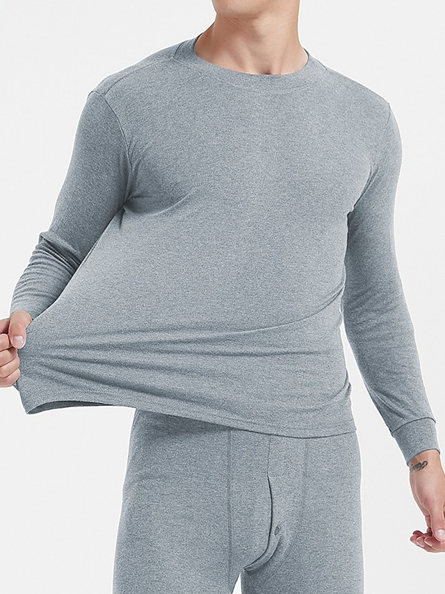  Herr Termiskt underställ Sovkläder Termiskt set 2 delar Slät Varm Mode Ledigt Hem Dagligen Säng Bomull Komfort Varm Mjuk Rund hals Långärmad T-shirt Byxa Höst Vinter Svart Vit