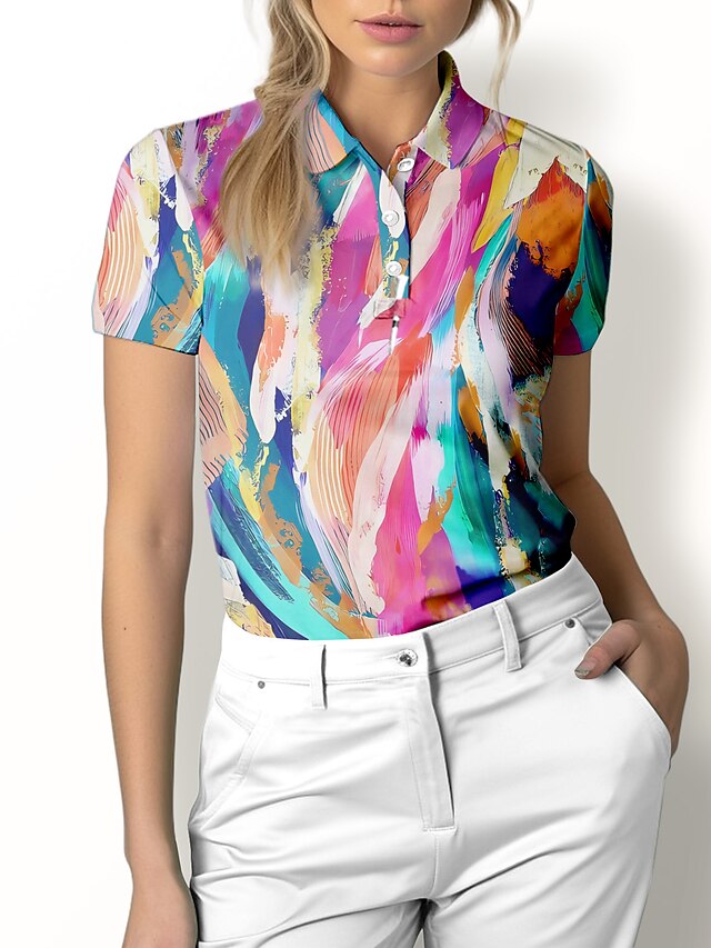  Women's Golf Polo Shirt Red Blue Short Sleeve Sun Protection Top Tie Dye Ladies Golf Attire Clothes Outfits Wear Apparel