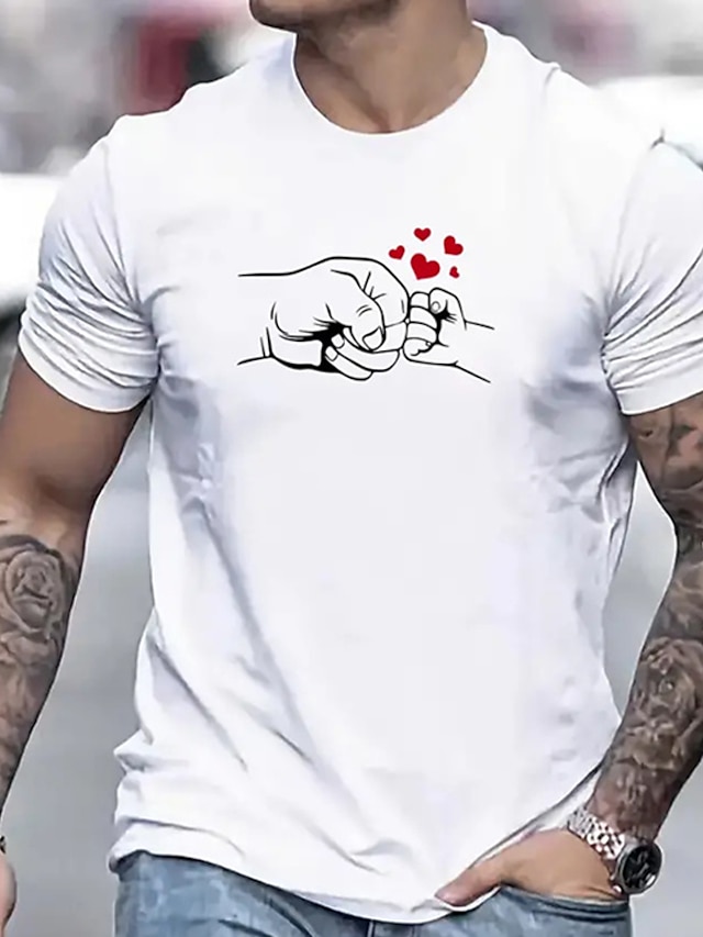  Valentinstag-Hand, schwarz, weiß, rot, T-Shirt, T-Shirt für Herren, grafisches T-Shirt aus Baumwollmischung, Sport, klassisches T-Shirt, kurzärmlig, bequemes T-Shirt, Sport, Outdoor, Urlaub, Sommer,
