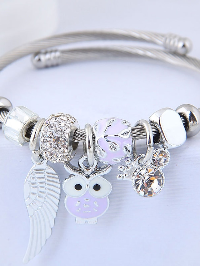  Women's Bracelet Bangles Fancy Fashion Owl Wings Elegant Punk Cute Alloy Bracelet Jewelry Black / Pink / Sage For Party Evening Gift Birthday