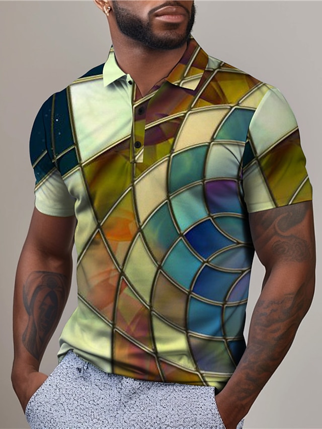  Men's Graphic Polo Shirts Golf Shirt Short Sleeve Polo Shirts Collared Shirts Casual Vacation Wear Rave Wear Party Outfits Buttons 3D Print Spring & Summer Pink Purple Green