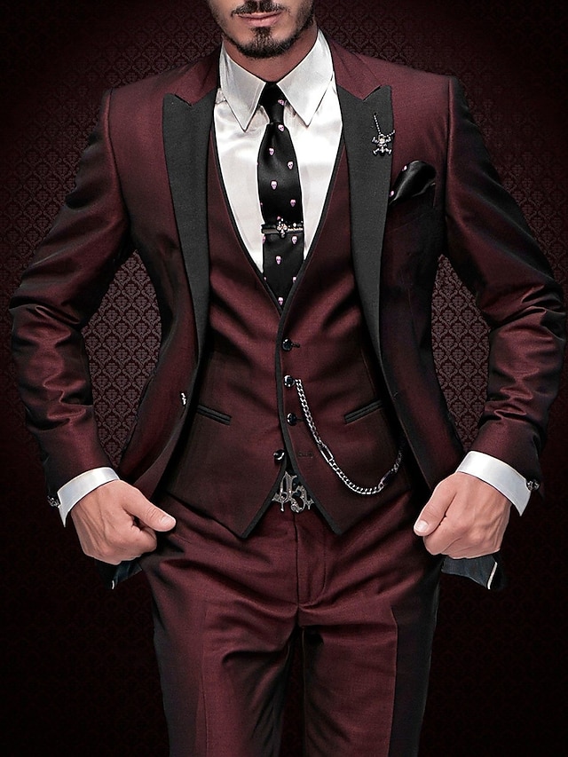  bordowo-szare męskie garnitury na studniówkę garnitury weselne jednokolorowe 3-częściowe codzienne biznesowe plus rozmiar jednorzędowe dwa guziki 2024