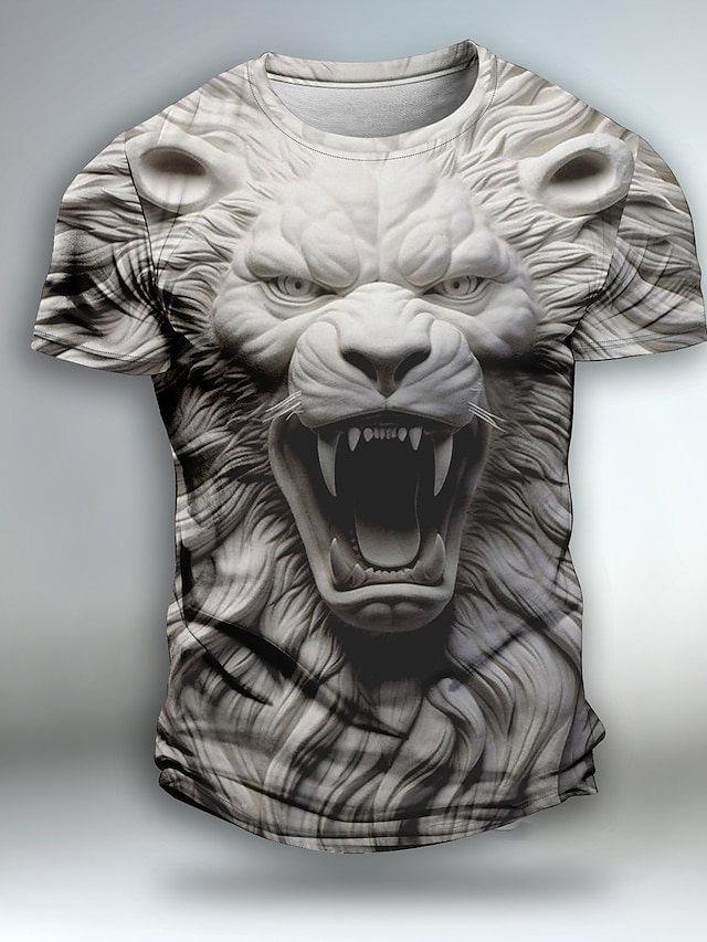  Graphic Animal Lion Fashion Daily Designer Men's 3D Print Party Casual Holiday T shirt Blue Green Gray Short Sleeve Crew Neck Shirt Spring & Summer Clothing Apparel Normal S M L XL XXL XXXL