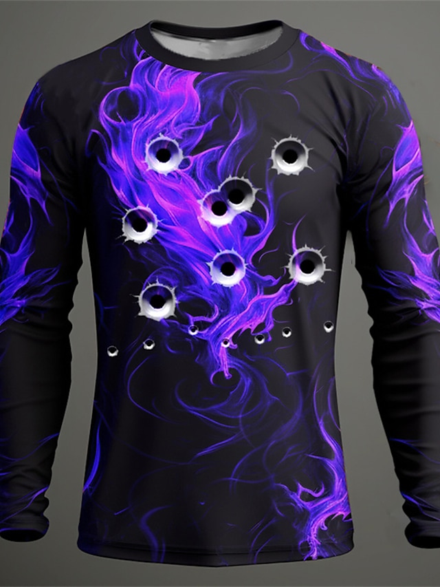  Carnival Graphic Flame Fashion Designer Casual Men's 3D Print T shirt Tee Sports Outdoor Holiday Going out T shirt Blue Purple Orange Long Sleeve Crew Neck Shirt Spring &  Fall Clothing Apparel S M L
