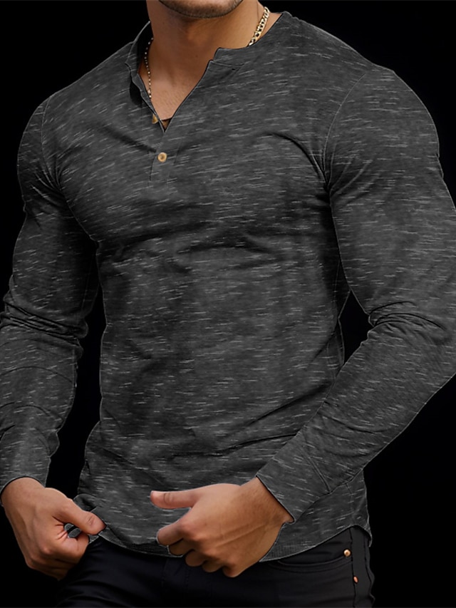  Pánské Tričko s knoflíkem Tričko Tričko Henley Tričko Top Dlouhý rukáv Henley Jaro & podzim Bez vzoru Módní Designové Základní Dovolená ulice Jdeme ven Černá Fialová Modrá Top tričko pro muže