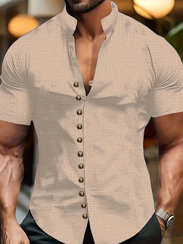 Chemise Boutonnée En Lin à Manches Courtes Pour Homme - Décontractée - Pour L'été, La Plage, Les Vacances - Mariage Avec Poche - Imprimé Graphique - Imprimé Graphique - Taille XXL