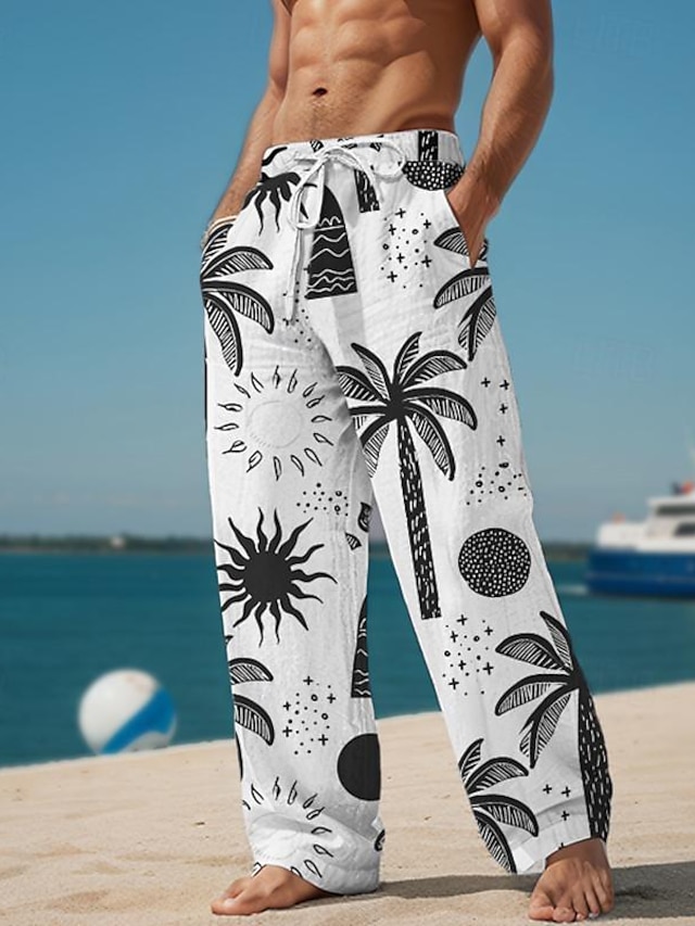  Palm tree resort masculino 3d impresso calças casuais calças cintura elástica cordão solto ajuste perna reta verão praia calças s a 3xl