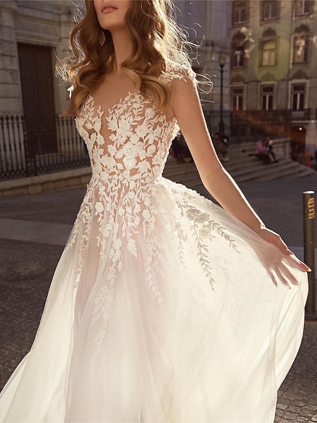  Beach Boho Wedding Dresses A-Line Boat Neck Sleeveless Floor Length Organza Bridal Gowns With Flower Solid Color 2024