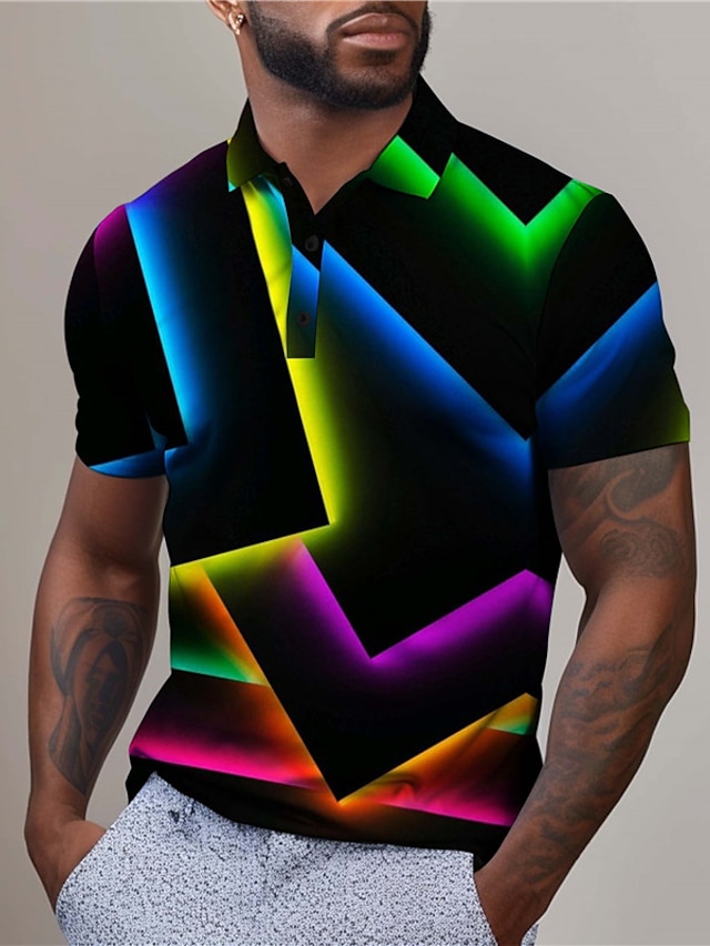  3D Print Geometri Herr Abstrakt 3D Mönster POLO Shirt golfpolo Utomhus Dagliga kläder Streetwear Polyester Kortärmad Nedvikt Polotröjor Gul Rubinrött Sommar S M L Microelastisk Lapel Polo