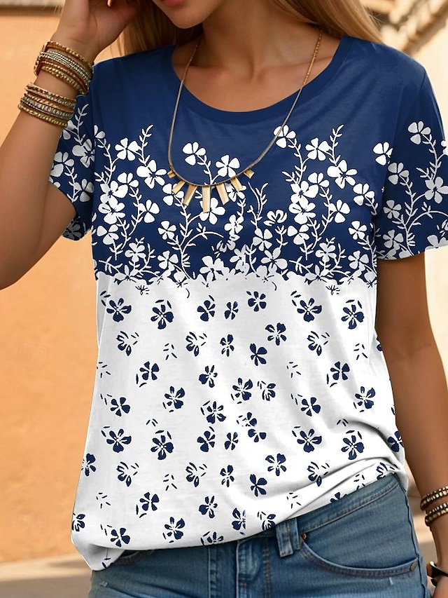  Pentru femei Tricou Floral Modă Manșon scurt Stil Nautic Topuri obișnuite Casual Concediu Imprimeu Galben Roșu-aprins Albastru piscină Mov Trifoi Vară