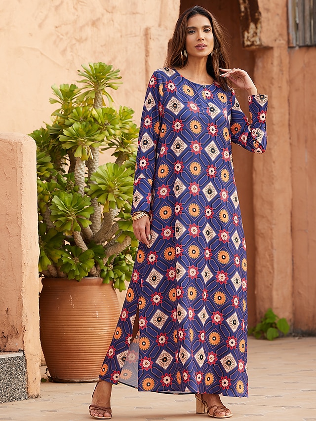  robe décontractée à col rond et imprimé floral