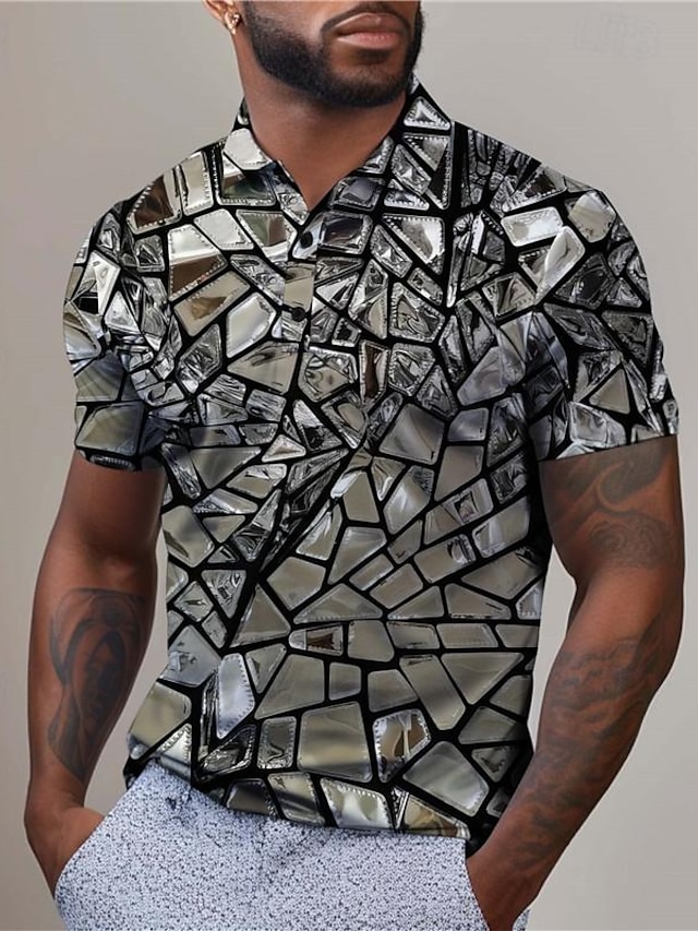  Kleurenblok 3D Print Voor heren Subcultureel 3D Afdrukken POLO Shirt golfpolo Buiten Alledaagse kleding Streetwear Polyester Korte mouw Strijkijzer Poloshirt Zilver Geel Zomer S M L Micro-elastisch