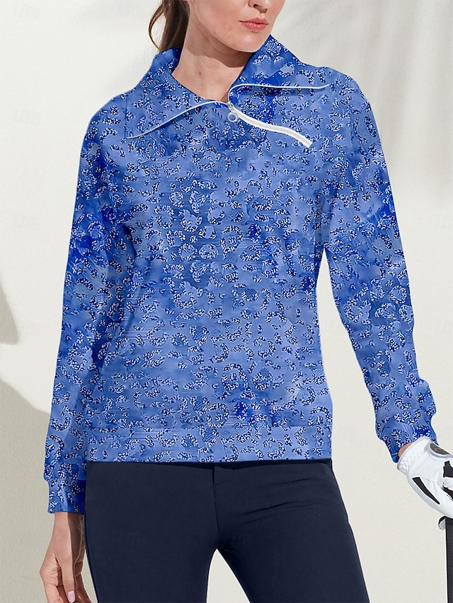  Femme Sweat à capuche Bleu manche longue Chaud Top Automne Hiver Vêtements de golf pour femmes, tenues, vêtements