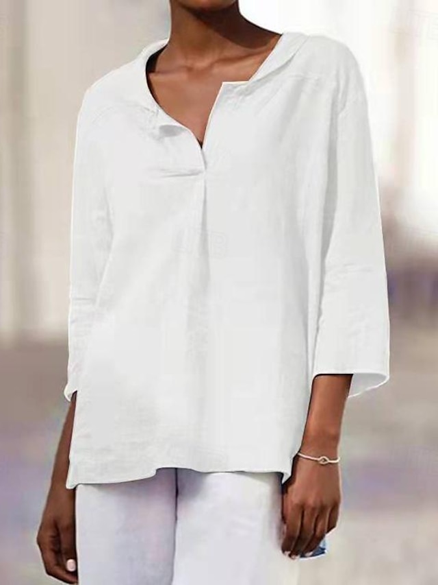  λινό πουκάμισο Μακριά βαμβακερά μπλουζάκια Λευκό βαμβάκι Λευκή βαμβακερή μπλούζα Γυναικεία Μαύρο Λευκό Πορτοκαλί Συμπαγές Χρώμα Λάγνος Δρόμος Καθημερινά Μοντέρνα Λαιμόκοψη V Βαμβακερά λευκά είδη