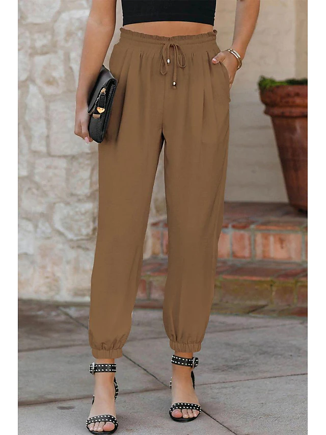 Women's Cotton Linen Pants Pants Trousers Fashion Ankle-Length Shamrock Drawstring Side Pockets Breathability Comfortable Inelastic Casual Daily Black White Red Burgundy Spring & Summer Regular Fit 20