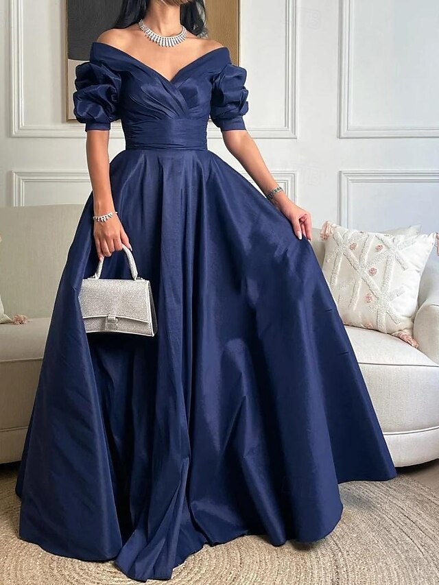 A-Line Evening Gown Elegant Dress Formal Prom Floor Length 3/4 Length ...