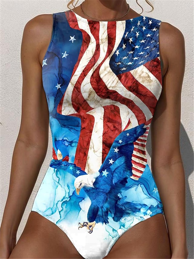 Women's Swimwear One Piece Normal Swimsuit Printing National Flag