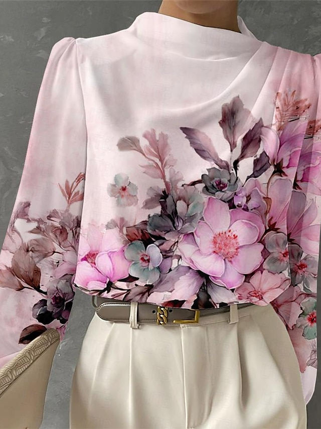  Pentru femei Cămașă Bluză Floral Imprimeu Muncă Modă Manșon Lung Stil Nautic Alb Primăvara & toamnă