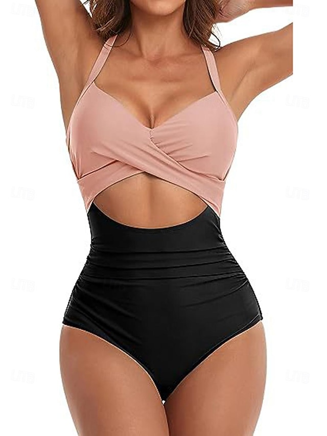  Women's Normal Swimwear One Piece Swimsuit Cut Out Color Block Beach Wear Holiday Bathing Suits