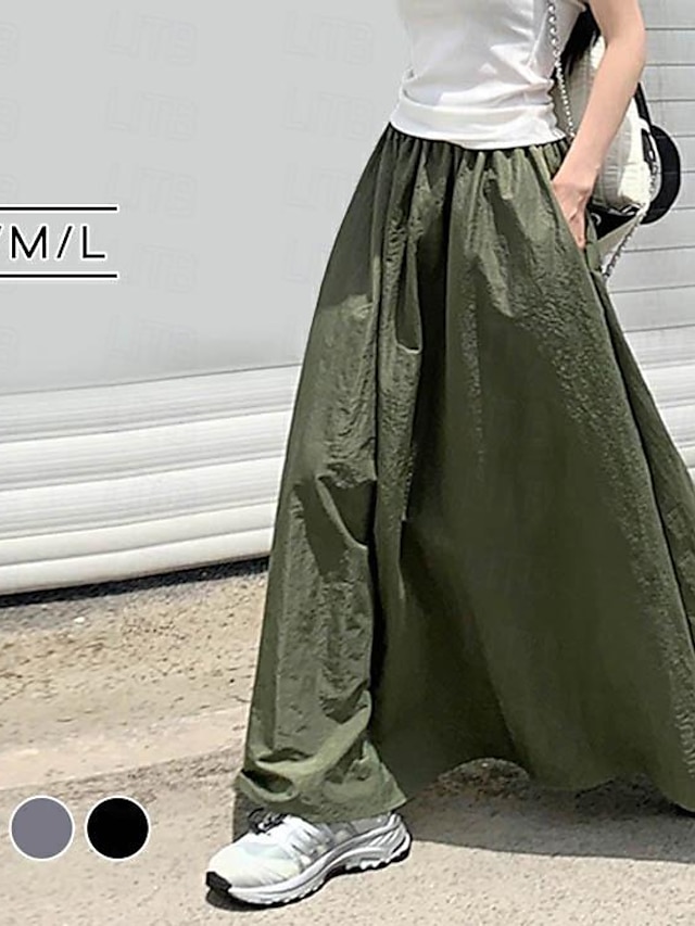  Γυναικεία Φούστα Κούνια Μακρύ Ψηλή Μέση Φούστες Τσέπη Μονόχρωμο Καθημερινά Σαββατοκύριακο Καλοκαίρι Βαμβακερά λευκά είδη Βασικό Καθημερινό Μαύρο Πράσινο του τριφυλλιού Γκρίζο