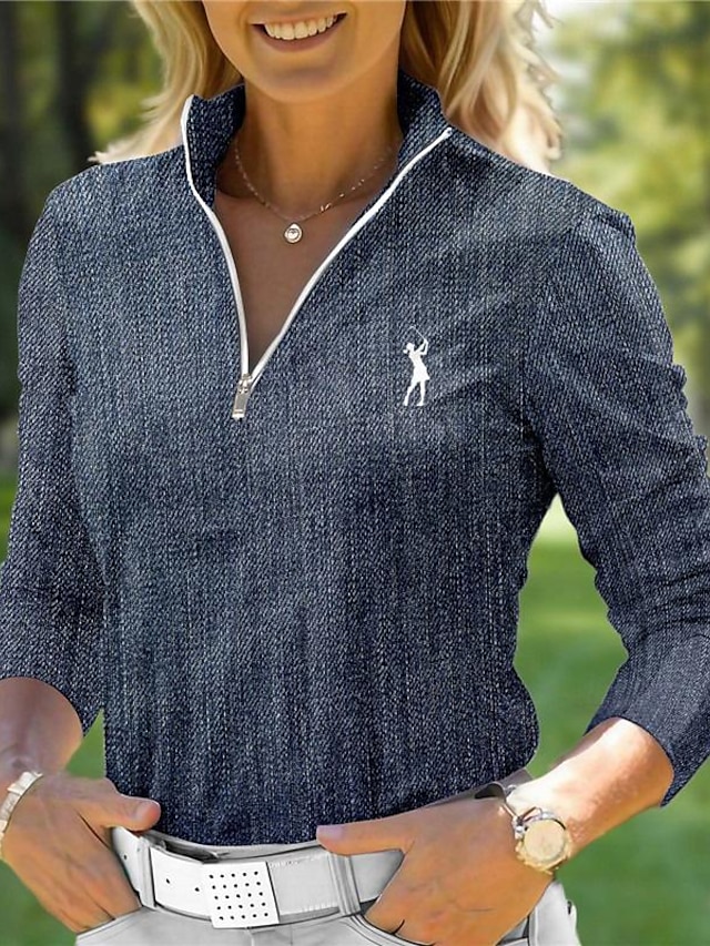 Women's Golf Polo Shirt Blue Long Sleeve Sun Protection Top Fall Winter Ladies Golf Attire Clothes Outfits Wear Apparel