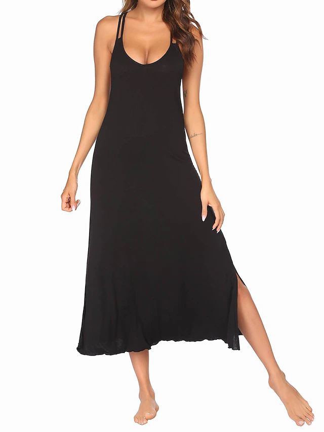 Women's Midi Dress Black Dress Casual Dress Cocktail Dress Formal Dress Daily Casual Home Lounge Regular Fit Plain Sleeveless Strap Black Gray Summer 10