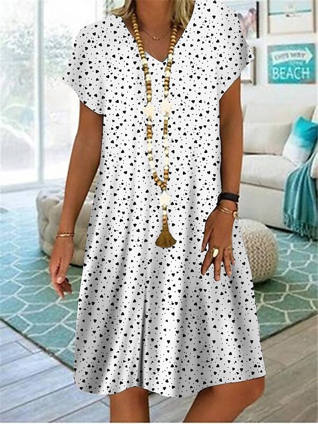 Women's Shift Dress Polka Dot Print V Neck Midi Dress Basic Casual ...