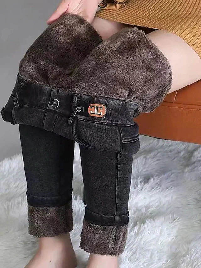 Women's Leggings Cozy Fleece Lined Cozy Leggings Fashion Streetwear Full Length High Waist Solid Color Pocket Elastic Waist Thermal Warm Comfort Breathability Micro-elastic Vacation Street Daily 7