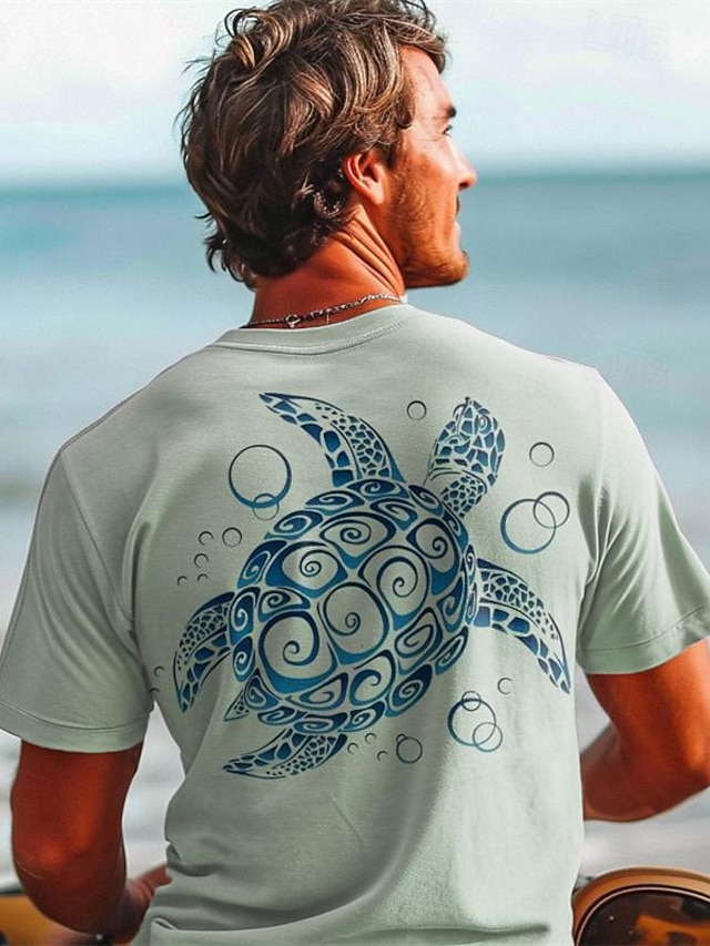 Herre Grafisk Dyr Skilpadder T skjorte Kortermet T skjorte 3D-utskrift Crew-hals Skjorte Daglig Hawaiisk Resort stil Sport & Utendørs Ferie Ut på byen Hvit Lysegrønn Rosa Vår sommer Klær S M L XL 2XL