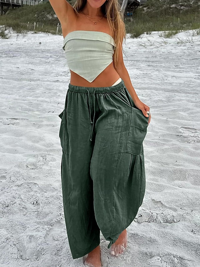  Mujer Pantalones de lino Pantalones Sabana de algodon Bolsillo Longitud total Negro Primavera verano
