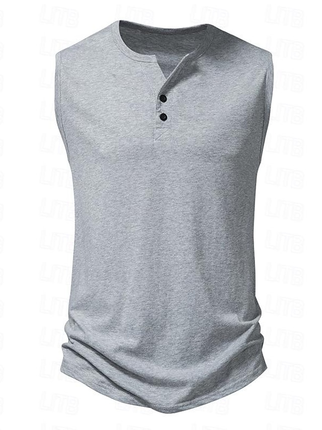  男性用 タンクトップ ベストトップ アンダーシャツ ノースリーブシャツ 平織り ヘンリー ストリート バケーション ノースリーブ ボタン 衣類 ファッション デザイナー ベーシック