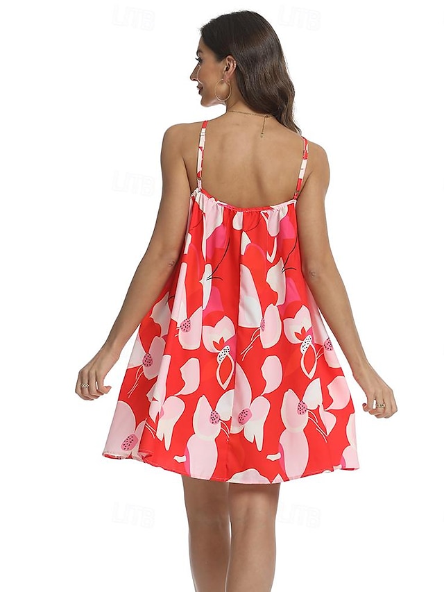  Dames Tank-jurk Veelkleurig Afdrukken Schouderafhangend Mini-jurk Hawaii Sexy Afspraakje Vakantie Mouwloos Zomer Lente