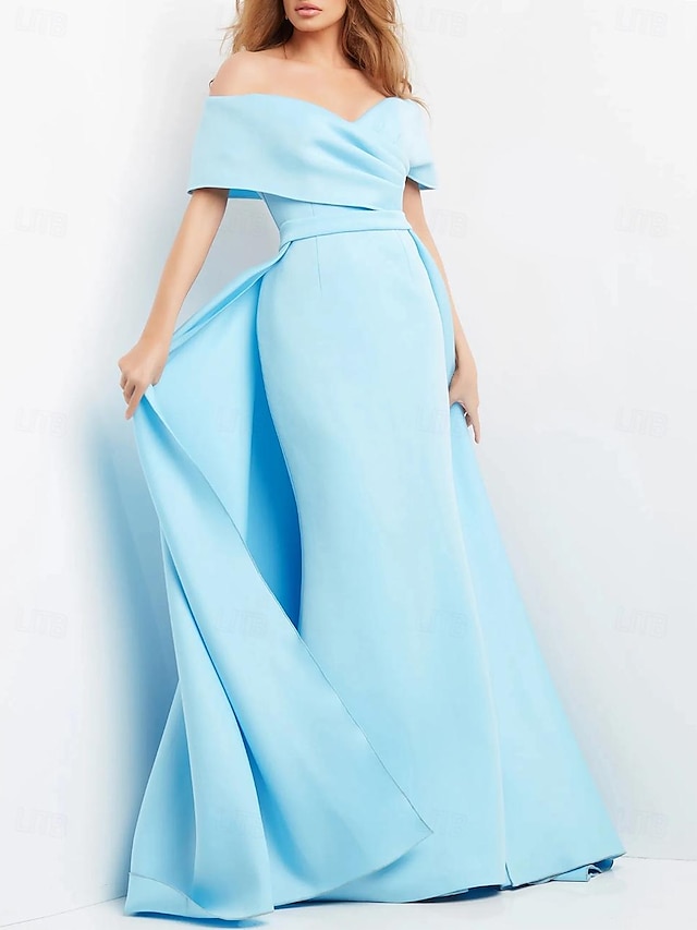  Sheath / Column Evening Gown Elegant Dress Formal Wedding Floor Length Short Sleeve Sweetheart Stretch Fabric with Ruched 2024