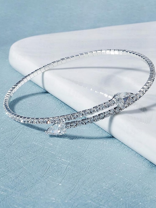  Manchettes Bracelets Femme Fantaisie Diamant Elégant Mode Luxe Bracelet Bijoux Argent pour Cadeau Rendez-vous Anniversaire Plage