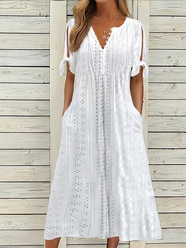 Women's Midi Dress A Line Dress Summer Dress Boho Dress Pleated Dress Elegant Fashion Modern Outdoor Vacation Daily Loose Fit Plain Short Sleeve V Neck White Pink Blue Green Summer Spring 10