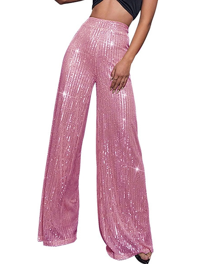 Glitter High Waist Flared Pants For Women Sparkling Surface Wide Leg Party Ready main image 1