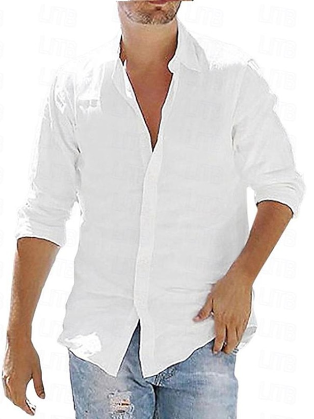  رجالي قميص زر حتى القميص قميص غير رسمي قميص صيفي قميص الشاطئ أسود أبيض أزرق داكن كم طويل سهل Lapel ستايل هاواي مناسب للعطلات ملابس موضة كاجوال مريح
