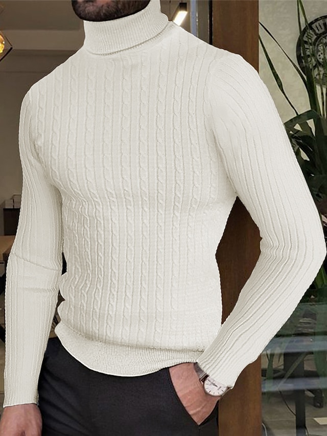  Herre Turtleneck genser Genser Herre Turtle Neck Jumper Riflet Kabel Strikke Strikket عادي Rullekrage Hold Varm Moderne Moderne Dagligdagstøy Ut på byen Klær Høst vinter Vin Svart M L XL