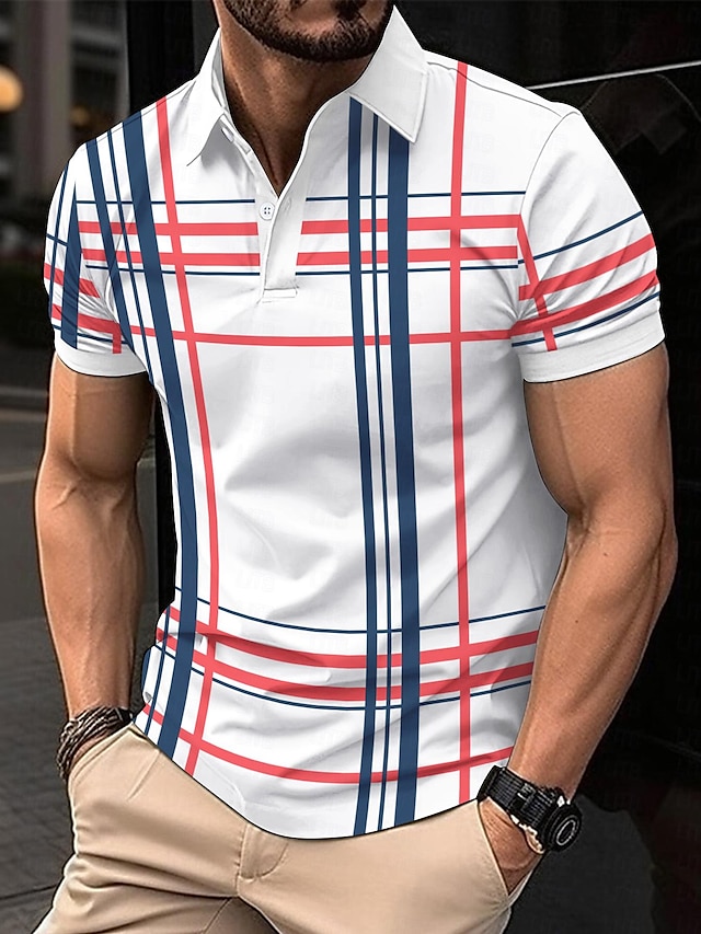  男性用 ポロシャツ ワーク ストリート 折襟 半袖 単色/無地 ベーシック 夏 ルーズフィット グレー ライスホワイト 海軍 ポロシャツ