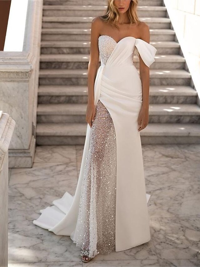 Beach Glitter & Sparkle Wedding Dresses A-Line Sweetheart Sleeveless ...