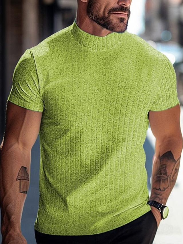  Bărbați Tricou Cămașă cu gât Tricou din tricot cu nervuri Tee Top Simplu Pit Strip Guler Pe Gât Stradă Vacanță Mânecă scurtă Croi Slim Îmbrăcăminte Modă Designer De Bază