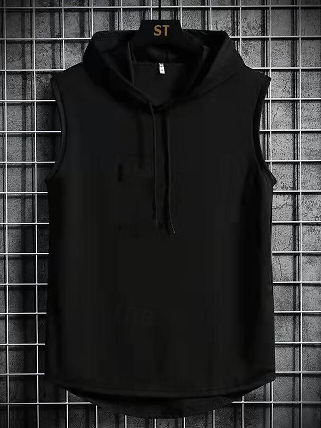  Herr Linne Undertröjor Ärmlös tröja Ärmlös Huva Sommar Slät Mode Designer Grundläggande Semester Gata Utekväll Svart Vit Blå Topp t-shirt för män