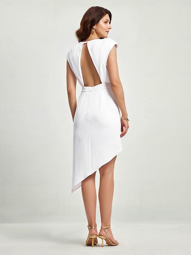  kvinners cocktail knelengde kjole hvit semi formell åpen rygg asymmetrisk hem sommerkjole