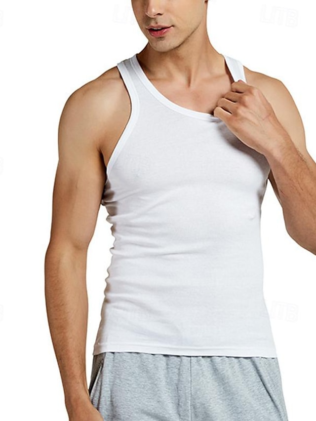  Men's Tank Top Vest Top Undershirt Sleeveless Shirt Plain Crewneck Street Vacation Sleeveless Clothing Apparel Fashion Designer Basic