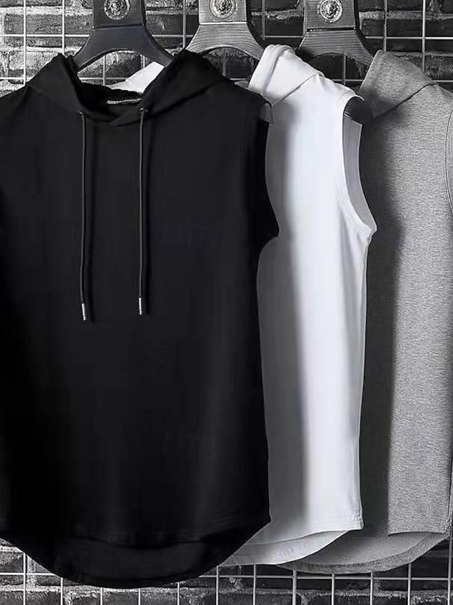  男性用 タンクトップ ベストトップ アンダーシャツ ノースリーブシャツ 平織り フード付き ストリート バケーション ノースリーブ 衣類 ファッション デザイナー ベーシック