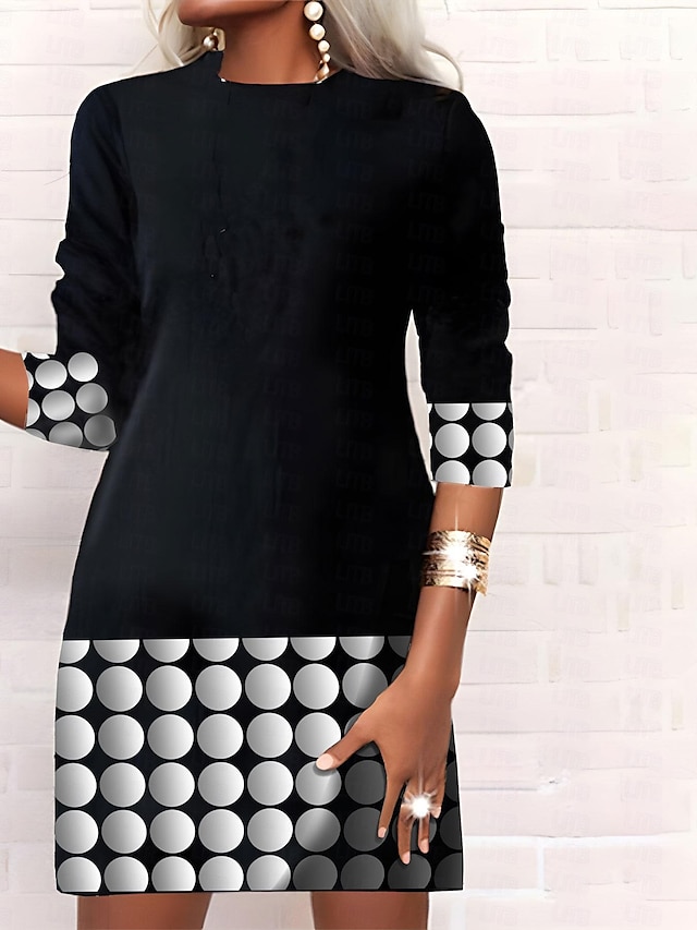  kvinnors fritidsklänning skiftklänning kort miniklänning vit svart grå vin långärmad prickig färgblock geometriskt tryck höst vinter rund hals casual modern 2023 s m l xl xxl 3xl