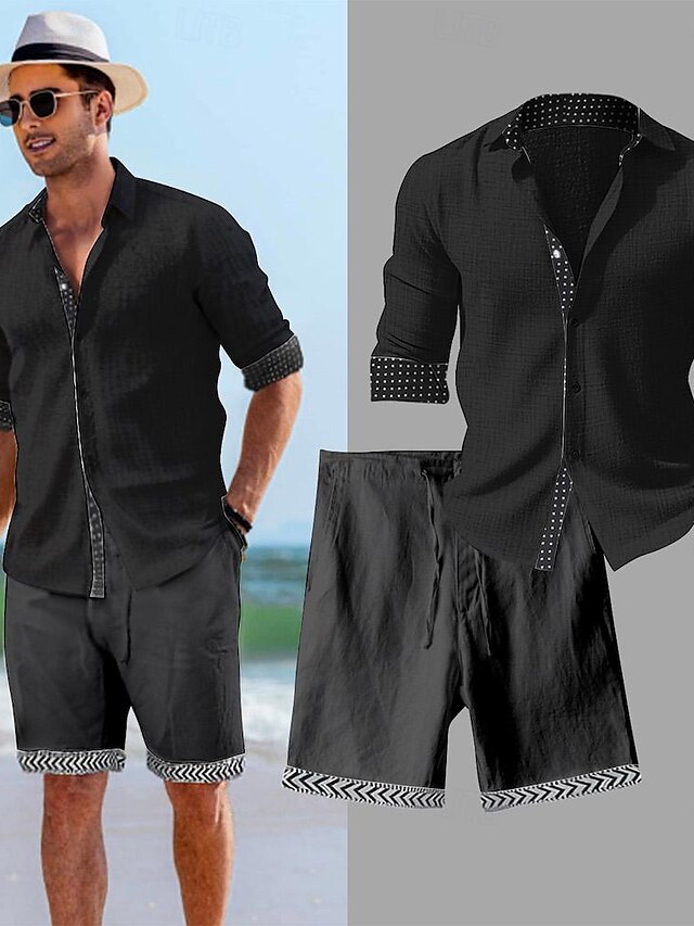 Men's Shirt Linen Shirt Linen Shorts and Shirt Set Button Up Shirt ...