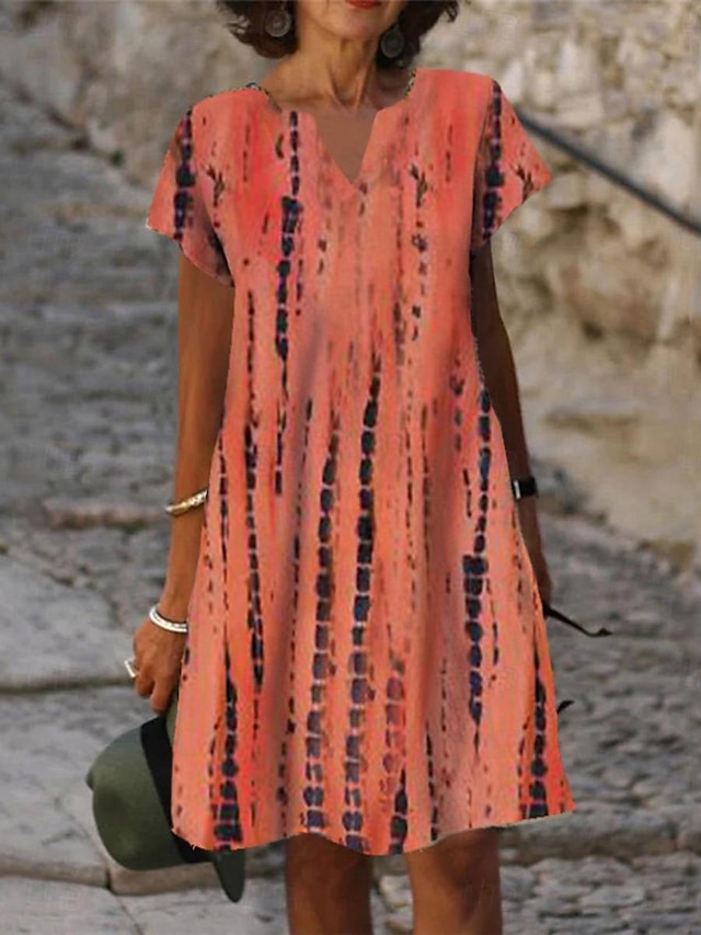  Mujer Vestido informal Vestido de cambio Tie-dye Estampado Estampado Escote en Pico Mini vestido Casual Diario Manga Corta Verano Primavera