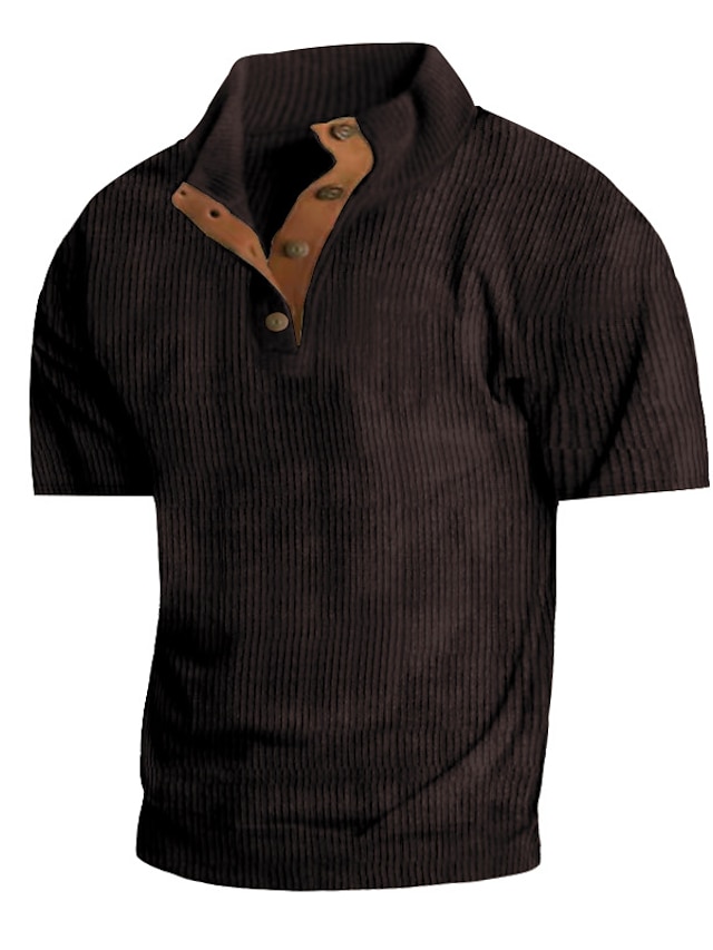  Herren Cord Hemd Henley Shirt T-Shirt Glatt Henley Strasse Urlaub Kurze Ärmel Bekleidung Vintage Designer Basic